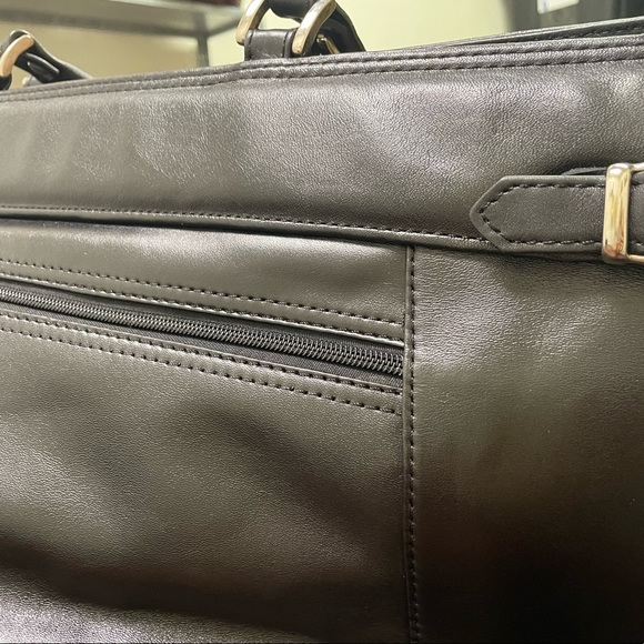 Genuine BLACK Leather Duffel Bag Weekender - Picture 4 of 7